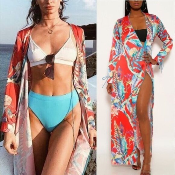 Kimono Duster Coverup Floral - JIAO - Picture 4 of 4